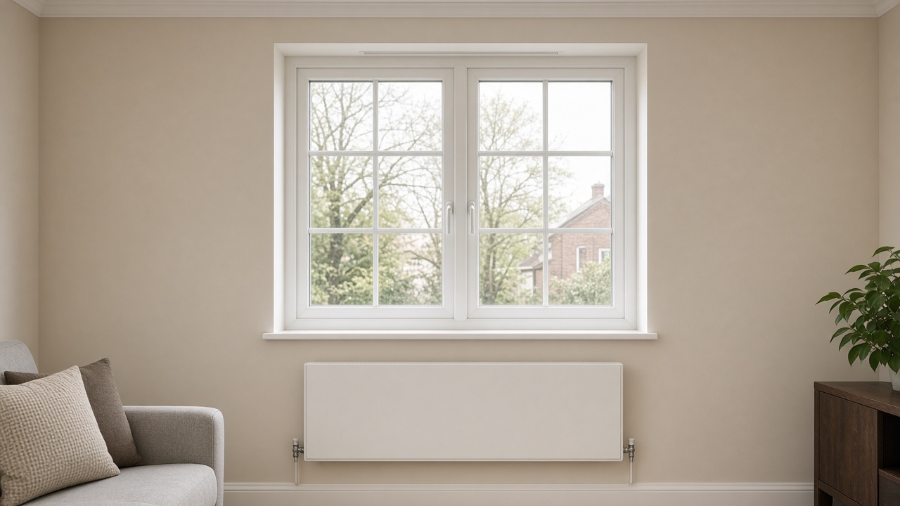 Illustrative repaired window reveal with clean surfaces, new seals and cleared trickle vent