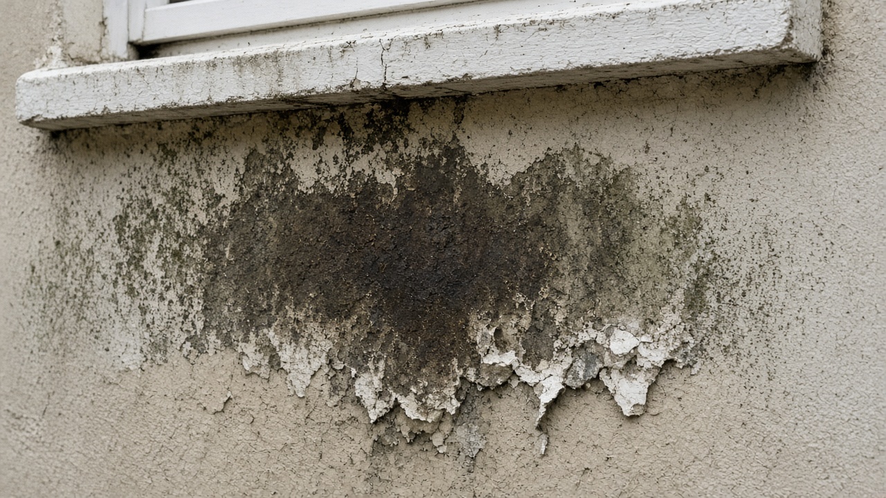 Illustrative example of penetrating damp staining on an exterior or interior wall